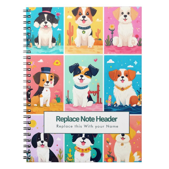 Personalised Colourful Cute Dogs Notebook (Front)