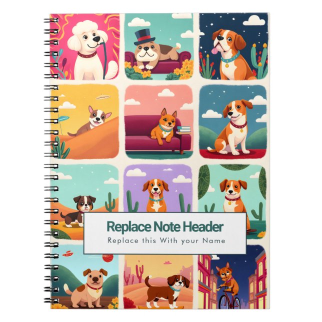 Personalised Colourful Cute Dogs Notebook (Front)