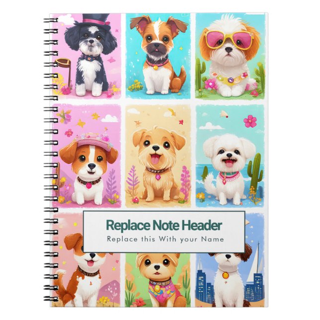 Personalised Colourful Cute Dogs Notebook (Front)