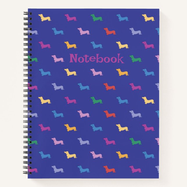 Personalised Colourful Dachshunds Pattern Large Notebook (Front)