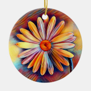 Personalised Colourful Daisy Flower Christmas Ceramic Ornament
