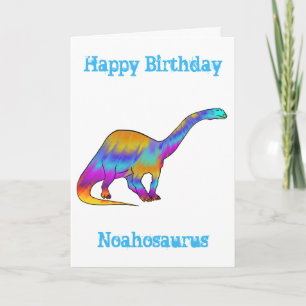 Personalised colourful Dinosaur Name birthday  Holiday Card