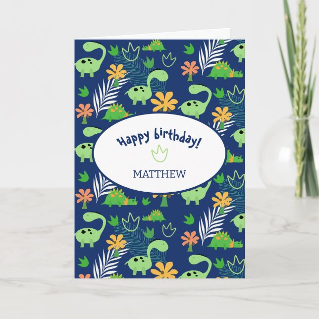 Personalised Colourful Dinosaur Pattern  Card (Front)