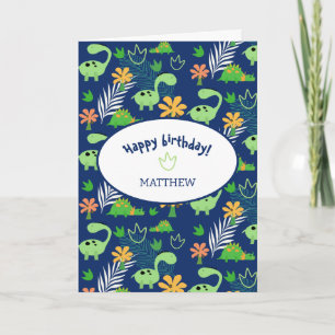 Personalised Colourful Dinosaur Pattern  Card