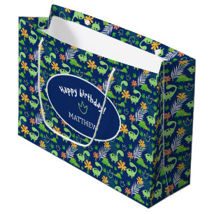 Personalised Colourful Dinosaur Pattern  Large Gift Bag