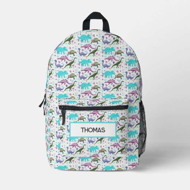 Personalised Colourful Dinosaurs Mania Printed Backpack (Front)