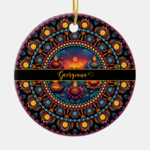 Personalised Colourful Diwali Festival Mandala Ceramic Ornament