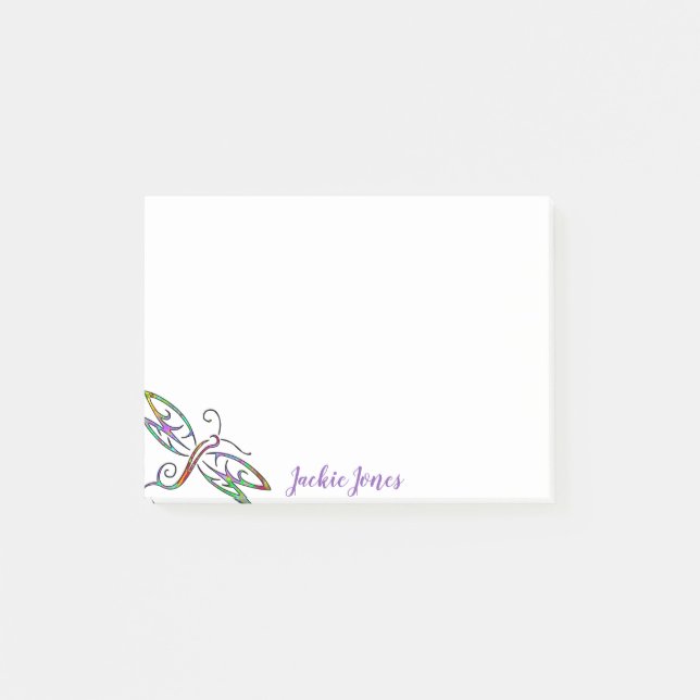 Personalised colourful dragonfly  post-it notes (Front)