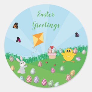 Personalised Colourful Easter Egg Hunt Bunny Chick Classic Round Sticker