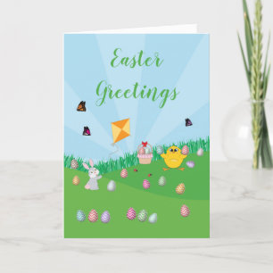 Personalised Colourful Easter Egg Hunt Bunny Chick Holiday Card