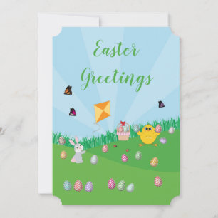 Personalised Colourful Easter Egg Hunt Bunny Chick Holiday Card