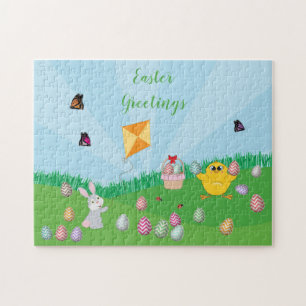 Personalised Colourful Easter Egg Hunt Bunny Chick Jigsaw Puzzle