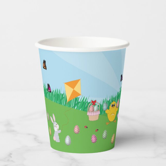 Personalised Colourful Easter Egg Hunt Bunny Chick Paper Cups (Front)