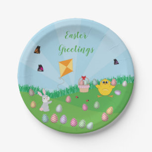 Personalised Colourful Easter Egg Hunt Bunny Chick Paper Plate