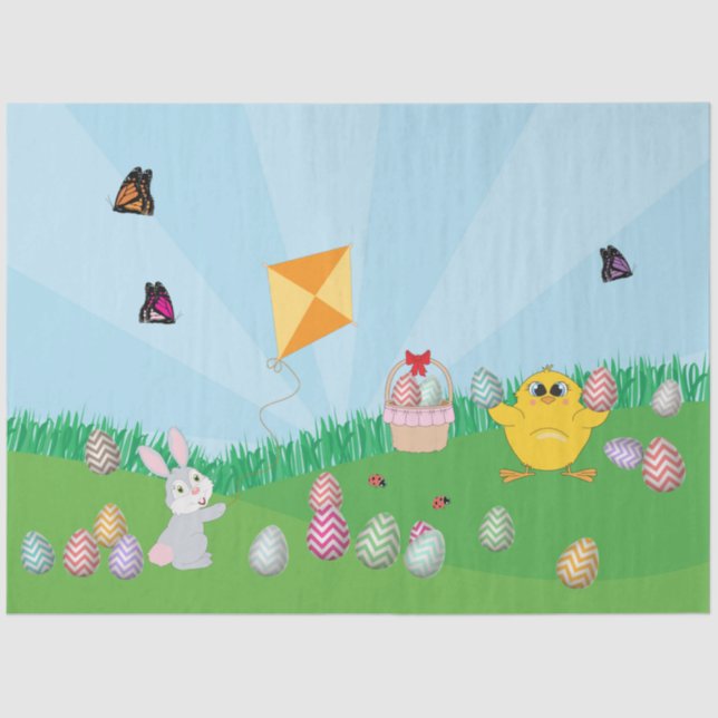 Personalised Colourful Easter Egg Hunt Bunny Chick Tissue Paper (Front)