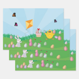 Personalised Colourful Easter Egg Hunt Bunny Chick Wrapping Paper Sheet