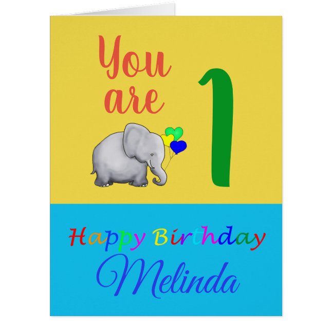 Personalised Colourful Elephant 1st Birthday Poem (Front)
