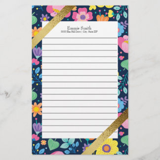 Personalised Colourful Floral and Gold Stationery