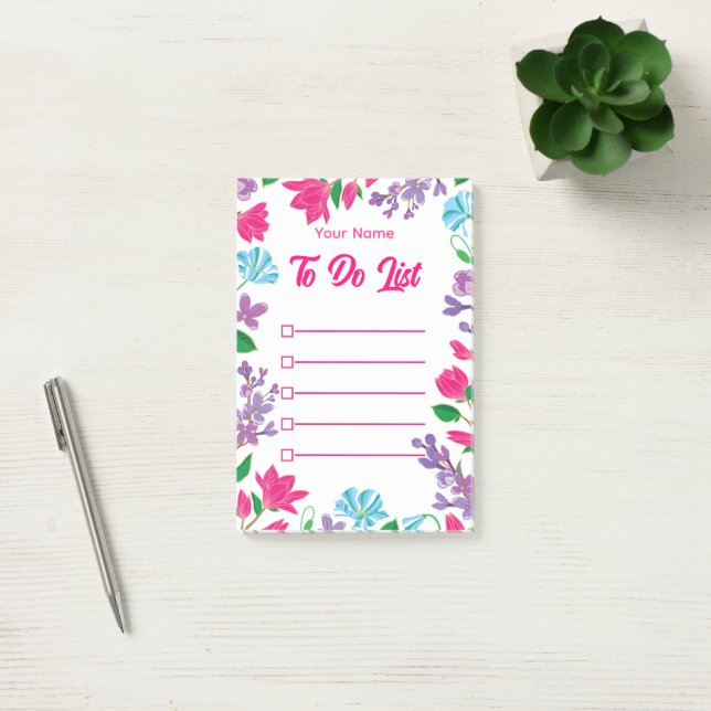 Personalised Colourful Floral Garden border Post-it Notes (Office)