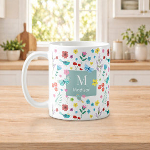 Personalised Colourful Floral Monogram Coffee Mug