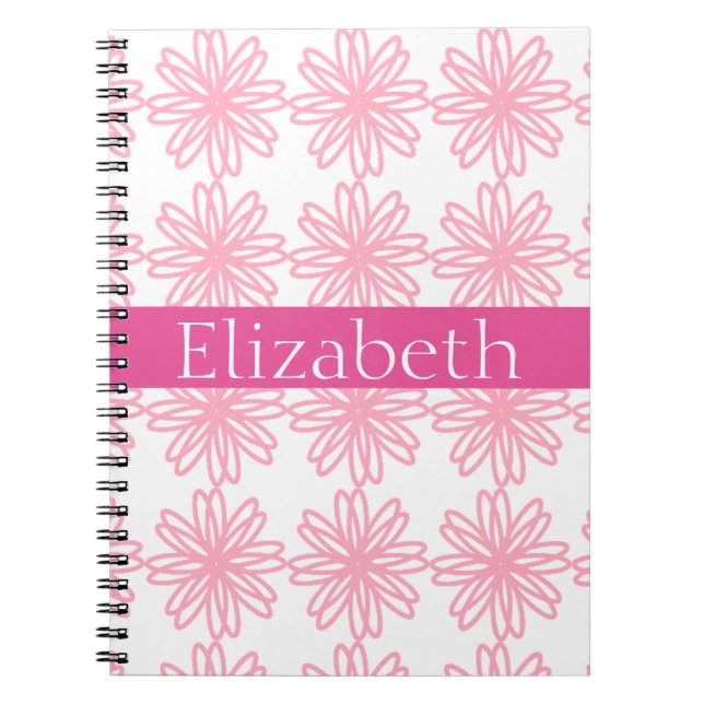 Personalised Colourful Floral Pattern Pink White Notebook (Front)