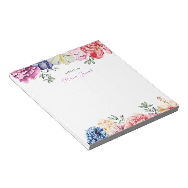 Personalised colourful floral watercolor Notepad (Angled)