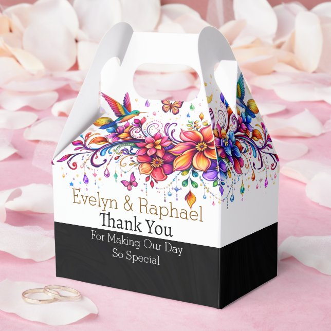 Personalised Colourful Flower Artwork Favour Box (Wedding)