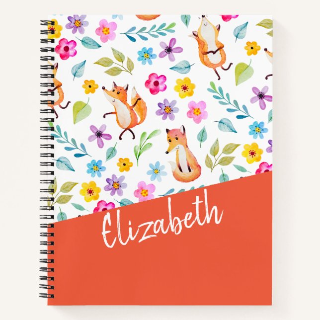 Personalised Colourful Fox Pattern - Orange Notebook (Front)