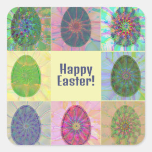 Personalised Colourful Fun Art Easter Eggs Collage Square Sticker