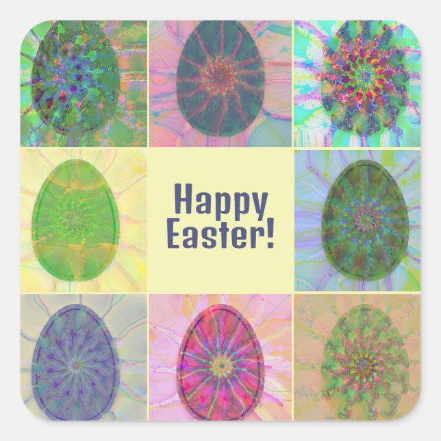 Personalised Colourful Fun Art Easter Eggs Collage Square Sticker (Front)