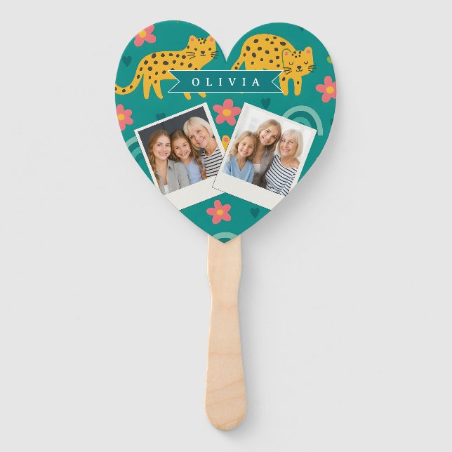 Personalised Colourful Fun Leopard Jungle Name Gif Hand Fan (Front)
