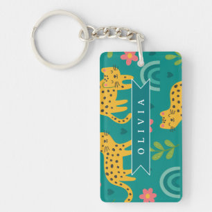 Personalised Colourful Fun Leopard Jungle Name Gif Key Ring