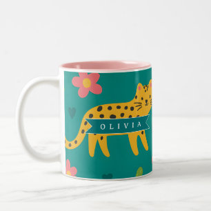 Personalised Colourful Fun Leopard Jungle Name Gif Two-Tone Coffee Mug