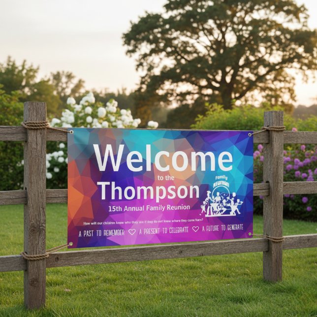 Personalised Colourful Geometric Family Reunion  Banner (Bring every generation together in vibrant style.)