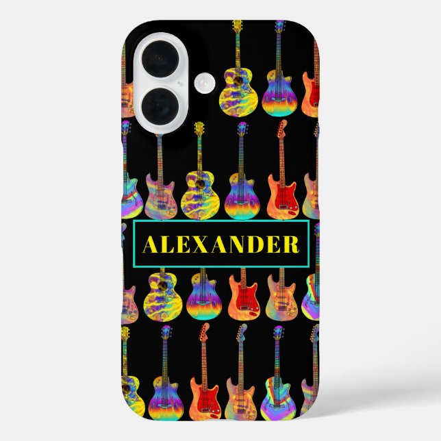 Personalised Colourful Guitars on Black Case-Mate iPhone Case (Back)