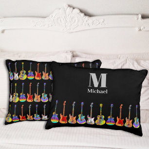Personalised Colourful Guitars on Black Decorative Cushion