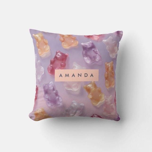 Personalised Colourful Gummy Bear Pattern Cushion (Front)