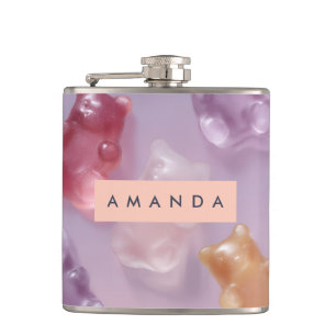 Personalised Colourful Gummy Bear Pattern Hip Flask