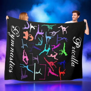 Personalised Colourful Gymnastics Silhouette Fleece Blanket