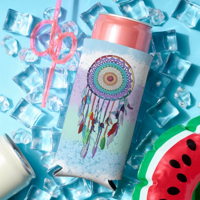 Personalised Colourful Hand Drawn Dreamcatcher  Seltzer Can Cooler (In Situ Summer)