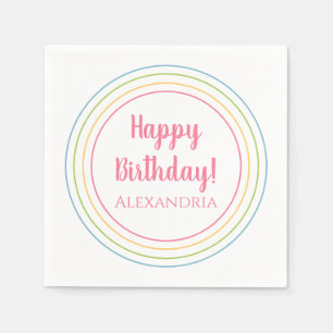 Personalised Colourful Happy Birthday Pastel Pink Napkin