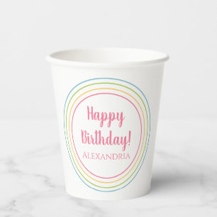 Personalised Colourful Happy Birthday Pastel Pink Paper Cups