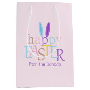Personalised Colourful Happy Easter Bunny Ears Pin Medium Gift Bag