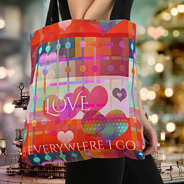 Personalised Colourful Heart Pattern Bag (Eye catching tote bag featuring a colorful pattern with hearts. Celebrate love on Valentine's Day)