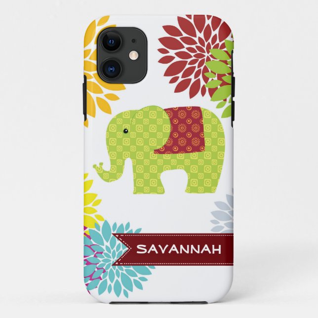 Personalised Colourful Hippie Elephant Flower Case (Back)