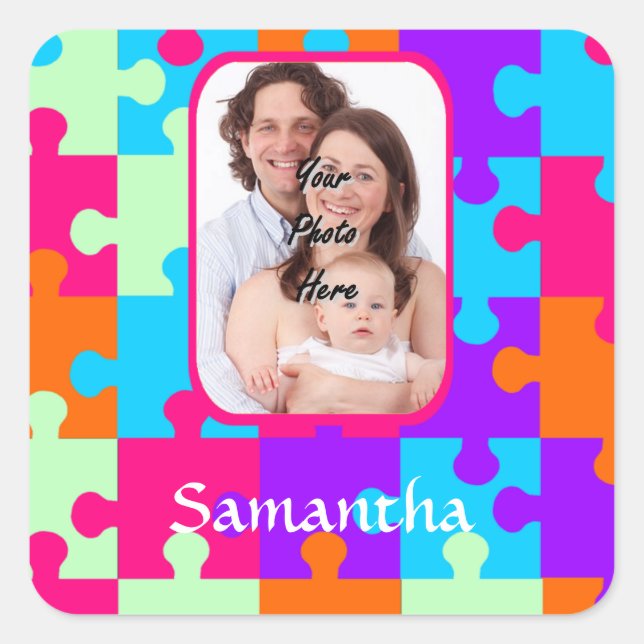 Personalised colourful jigsaw square sticker (Front)