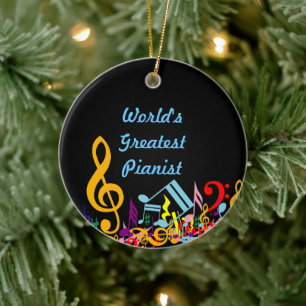 Personalised Colourful Jumbled Music Notes on Blac Ceramic Ornament