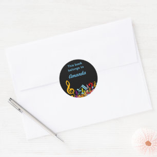 Personalised Colourful Jumbled Music Notes on Blac Classic Round Sticker