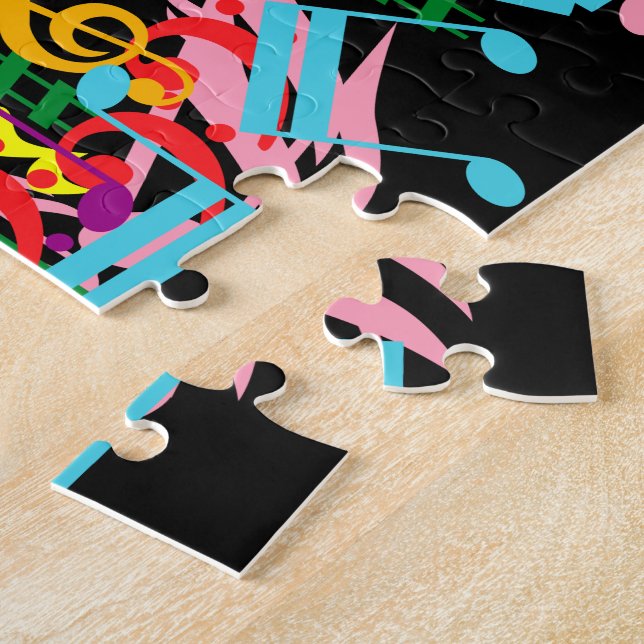Personalised Colourful Jumbled Music Notes on Blac Jigsaw Puzzle (Side)