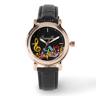 Personalised Colourful Jumbled Music Notes on Blac Watch